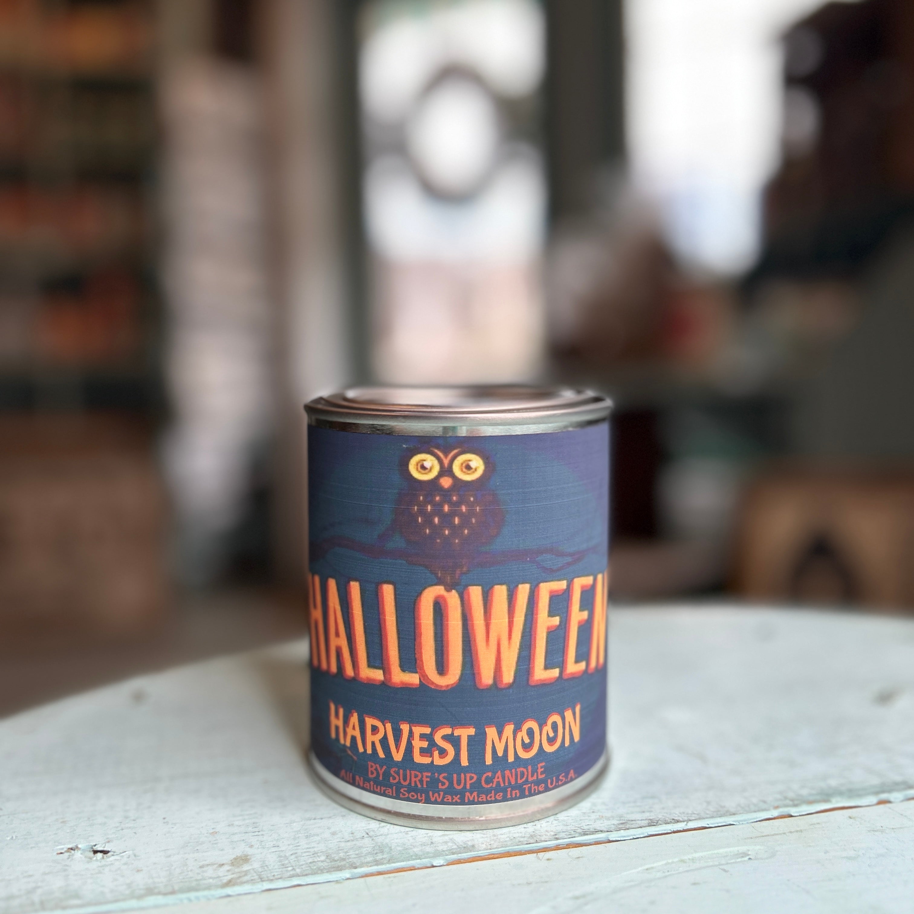 Owl Harvest Moon Paint Can Candle - Halloween Collection