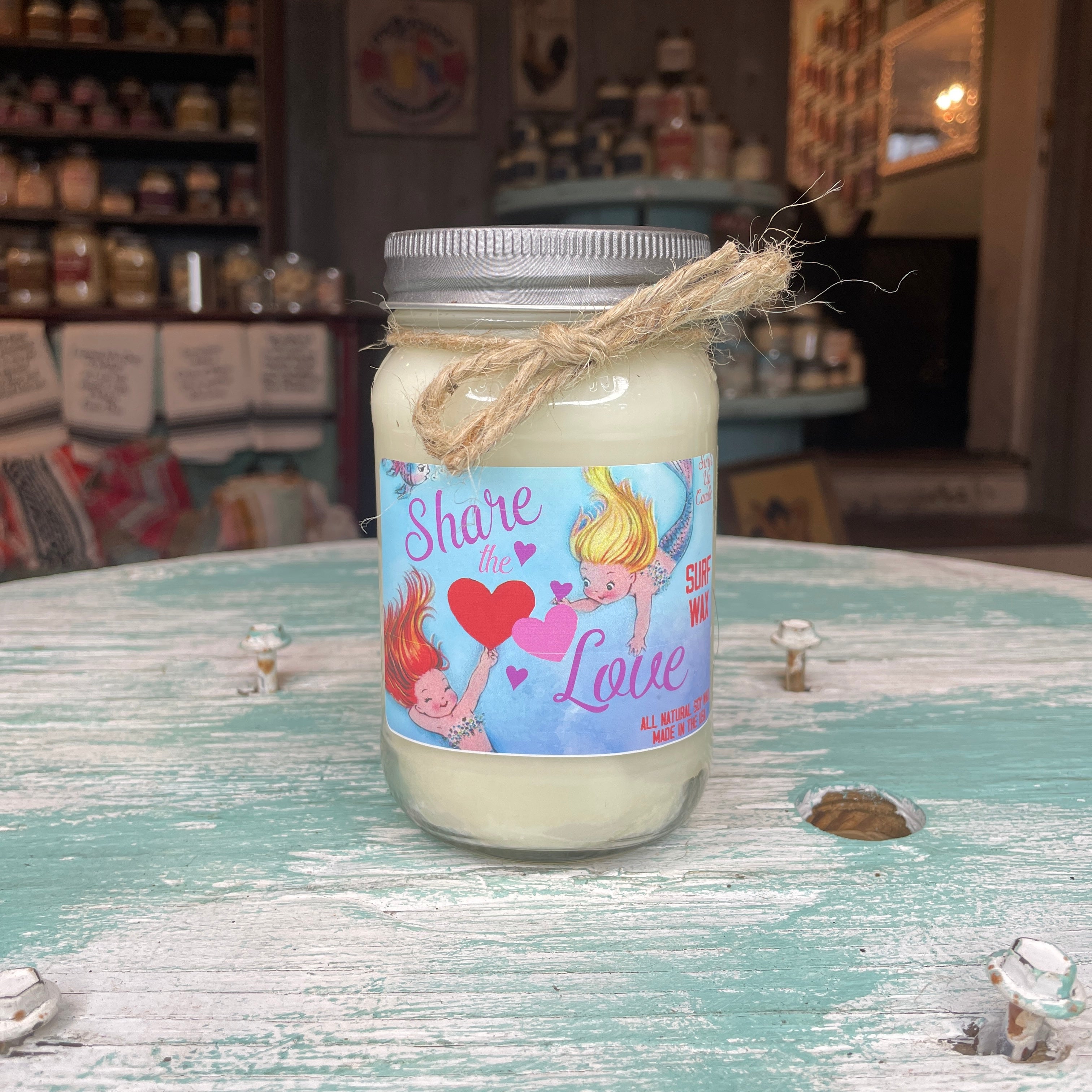 Share the Love Surf Wax Mason Jar Candle - Valentine Collection