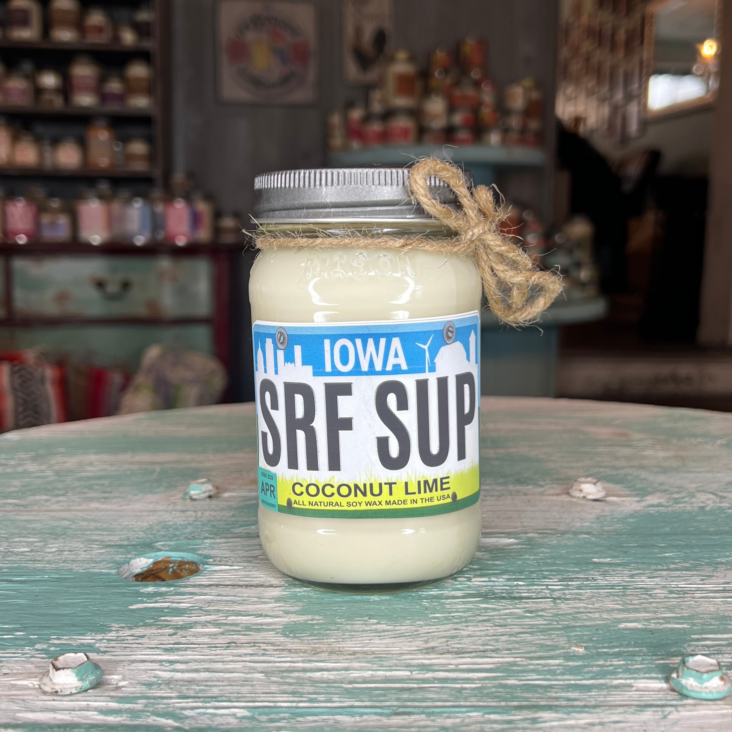 Iowa License Plate Coconut Lime Mason Jar Candle