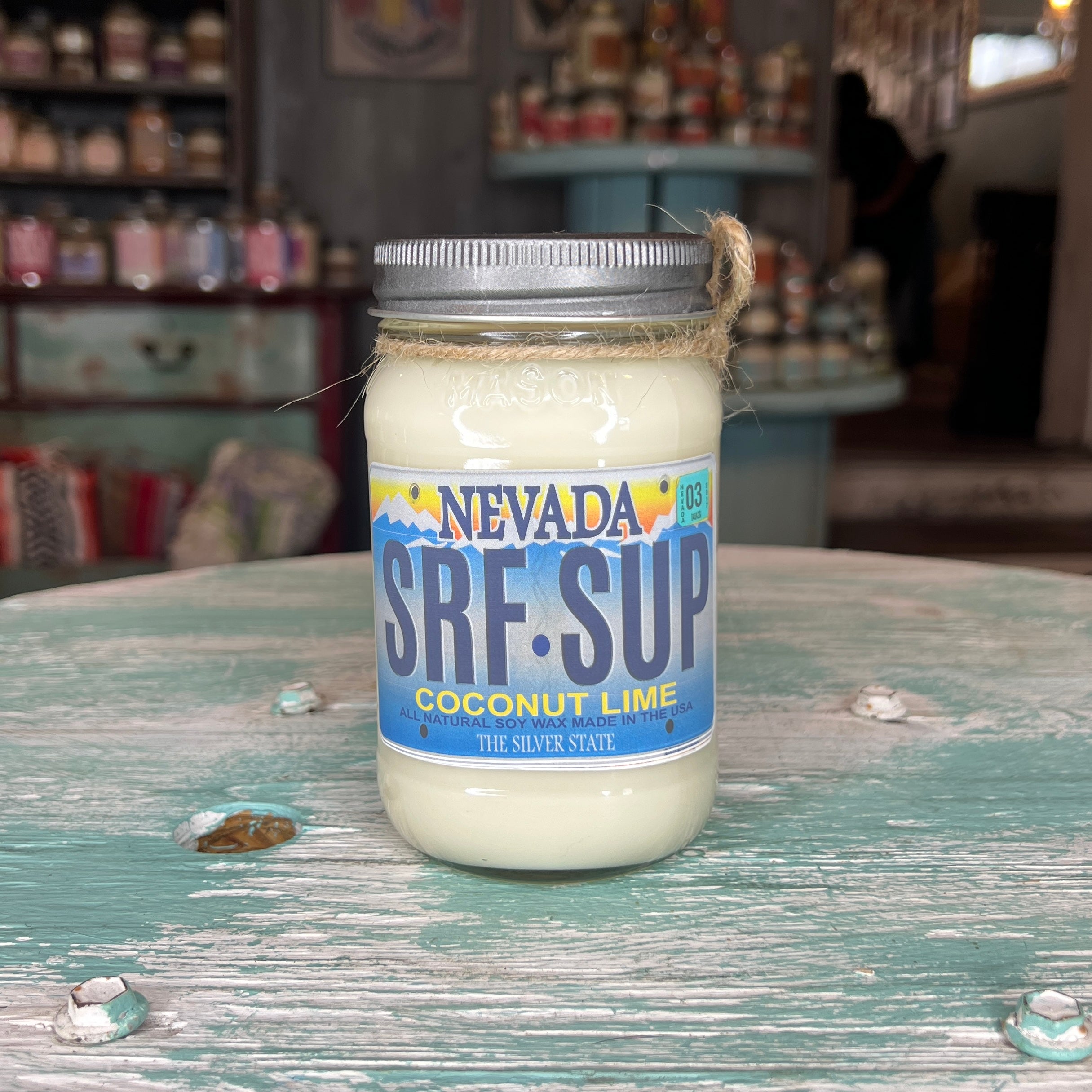 Nevada License Plate Coconut Lime Mason Jar Candle