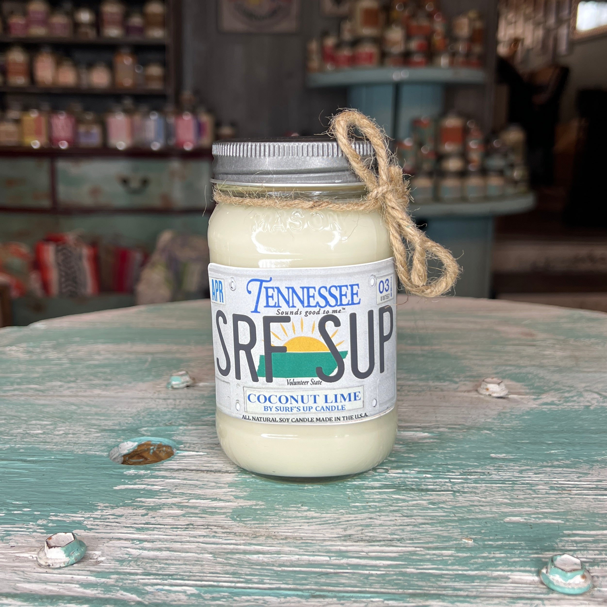 Tennessee License Plate Coconut Lime Mason Jar Candle