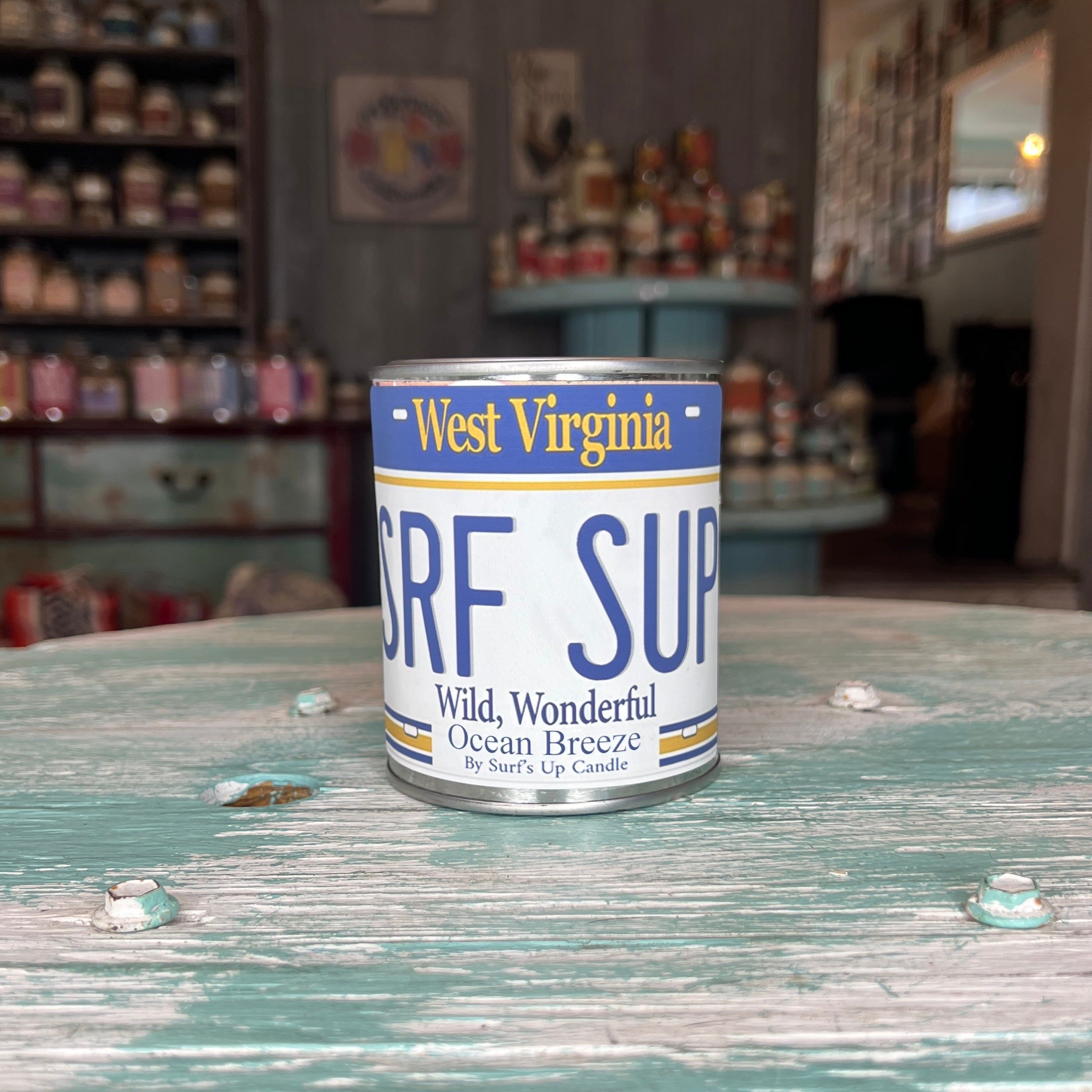 West Virginia License Plate Ocean Breeze Paint Can Candle