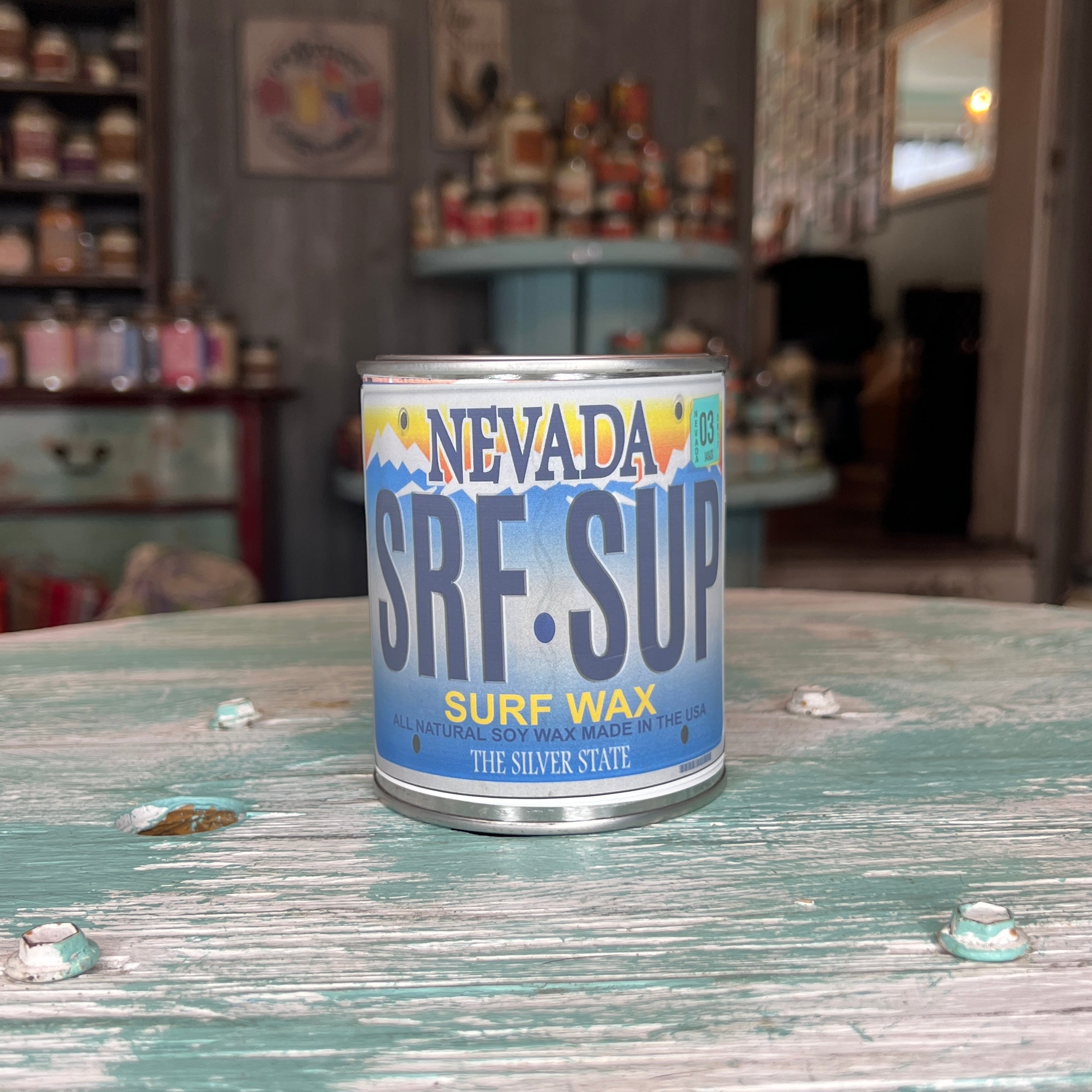 Nevada License Plate Surf Wax Paint Can Candle