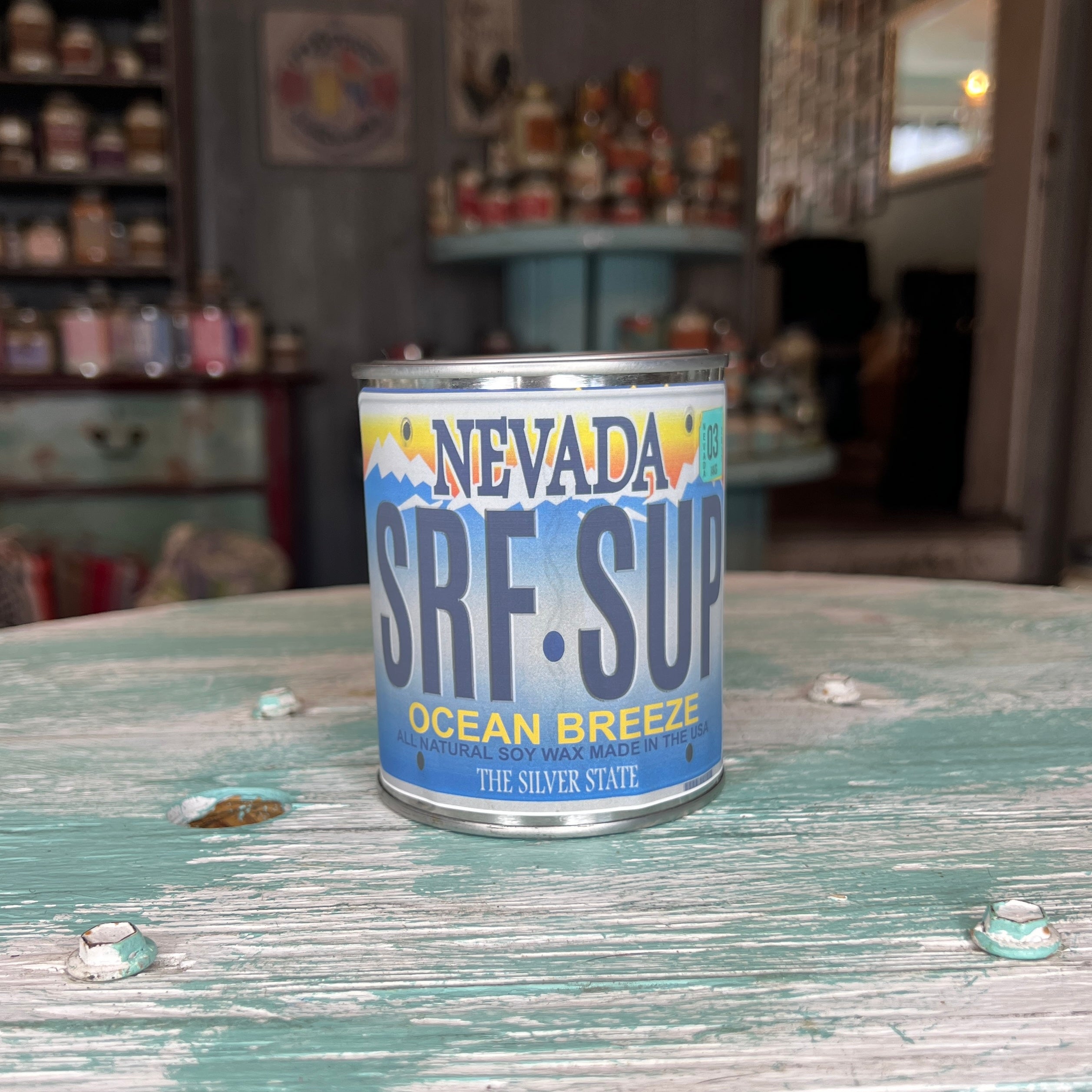 Nevada License Plate Ocean Breeze Paint Can Candle